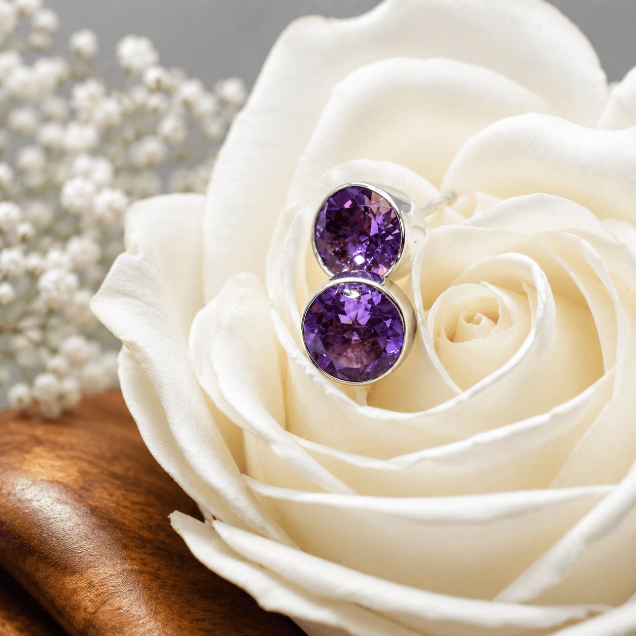 Handmade Sterling Silver 8mm Amethyst Stud Earrings - Twelve Silver Trees
