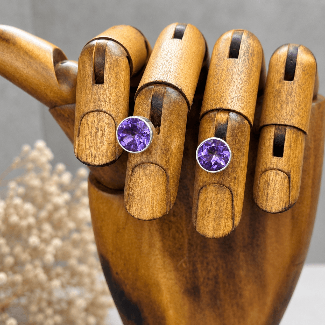 Handmade Sterling Silver 8mm Amethyst Stud Earrings - Twelve Silver Trees