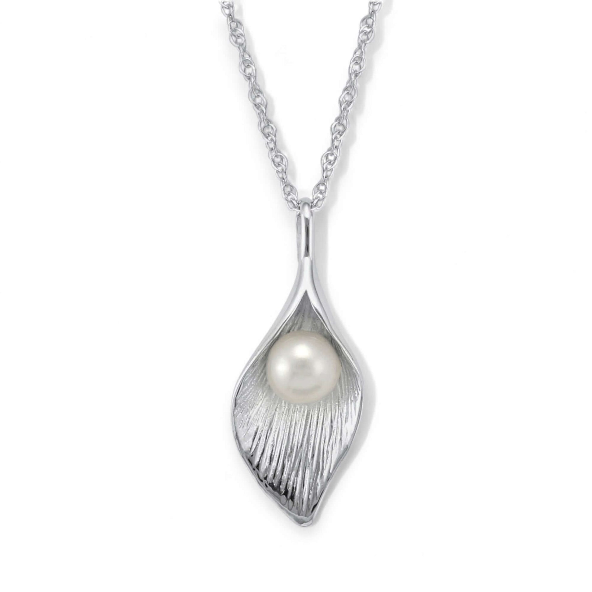 Hand Crafted Calla Lily in Sterling Silver & Freshwater Pearl Pendant - Twelve Silver Trees