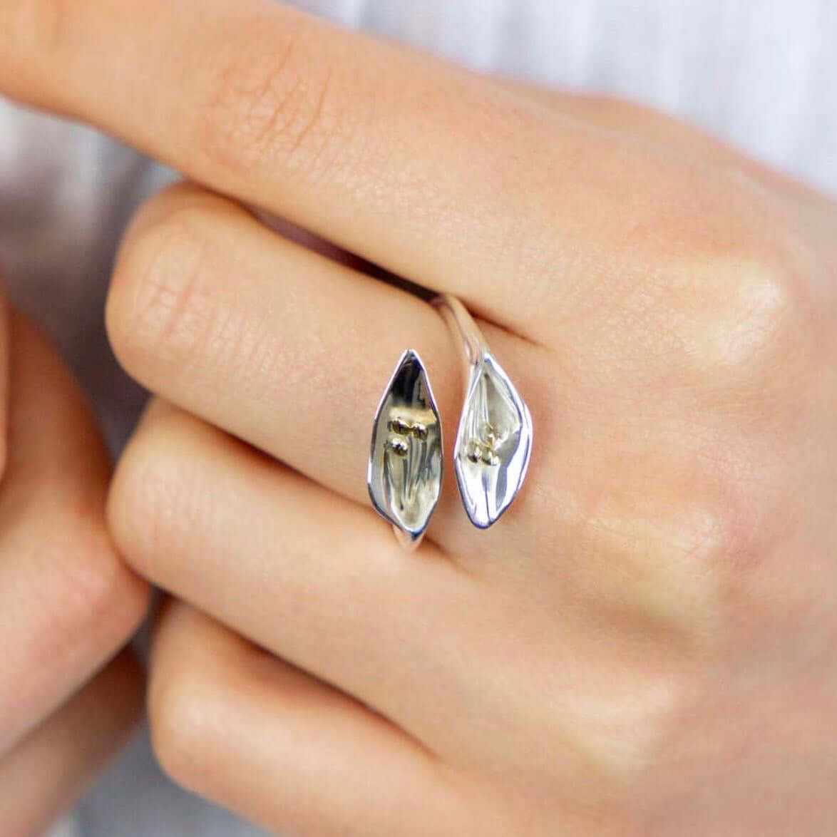 Elegant Calla Lily Sterling Silver Adjustable Ring - Twelve Silver Trees