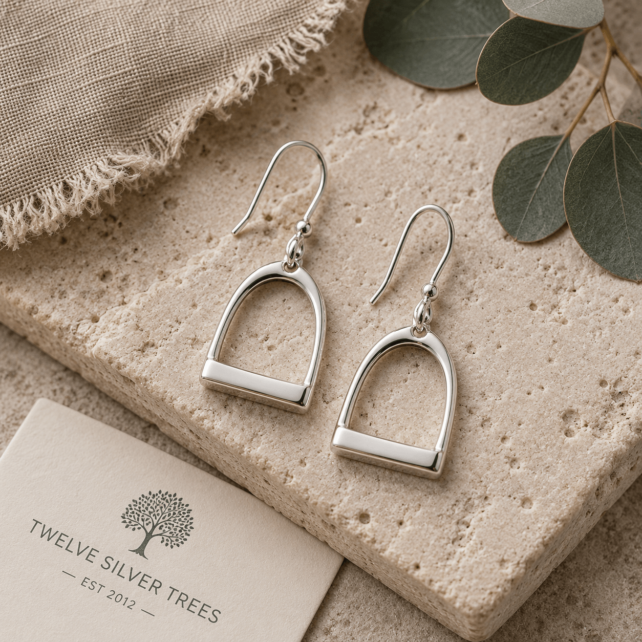 Sterling Silver Stirrup Drop Earrings - Twelve Silver Trees