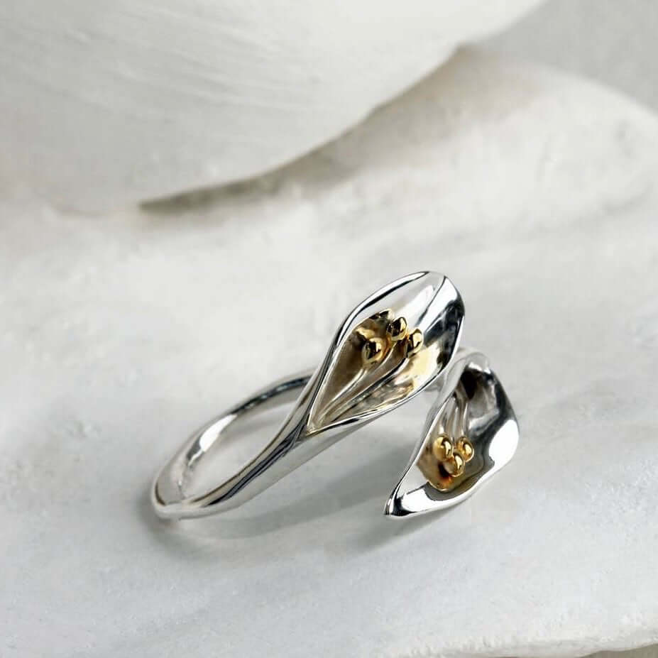 Elegant Calla Lily Sterling Silver Adjustable Ring - Twelve Silver Trees