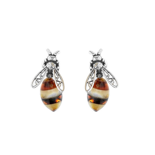 Baltic Amber Bee Stud Earrings - Twelve Silver Trees