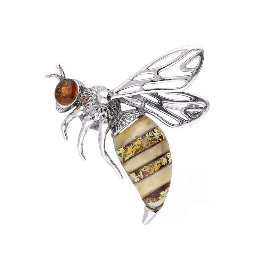 Baltic Amber Hornet Bee Extra Large Sterling Silver Brooch - Twelve Silver Trees