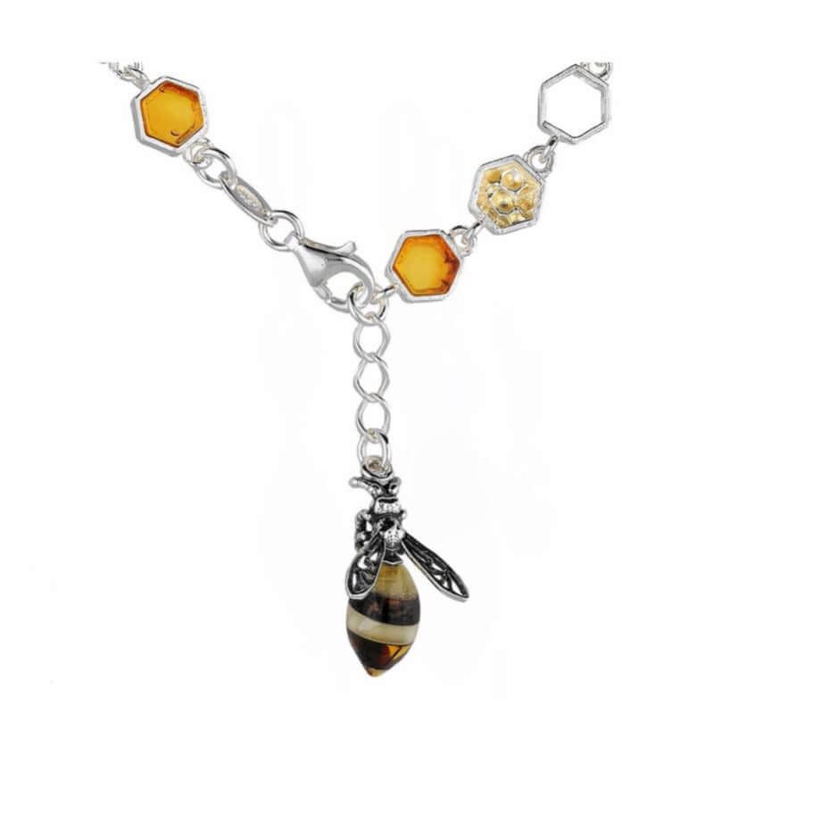 Baltic Amber Honeycomb Bee Bracelet in Sterling Silver - Twelve Silver Trees