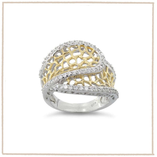 Sparkling Honeycomb Wide Ring In Sterling Silver & 18 Carat Gold - Twelve Silver Trees
