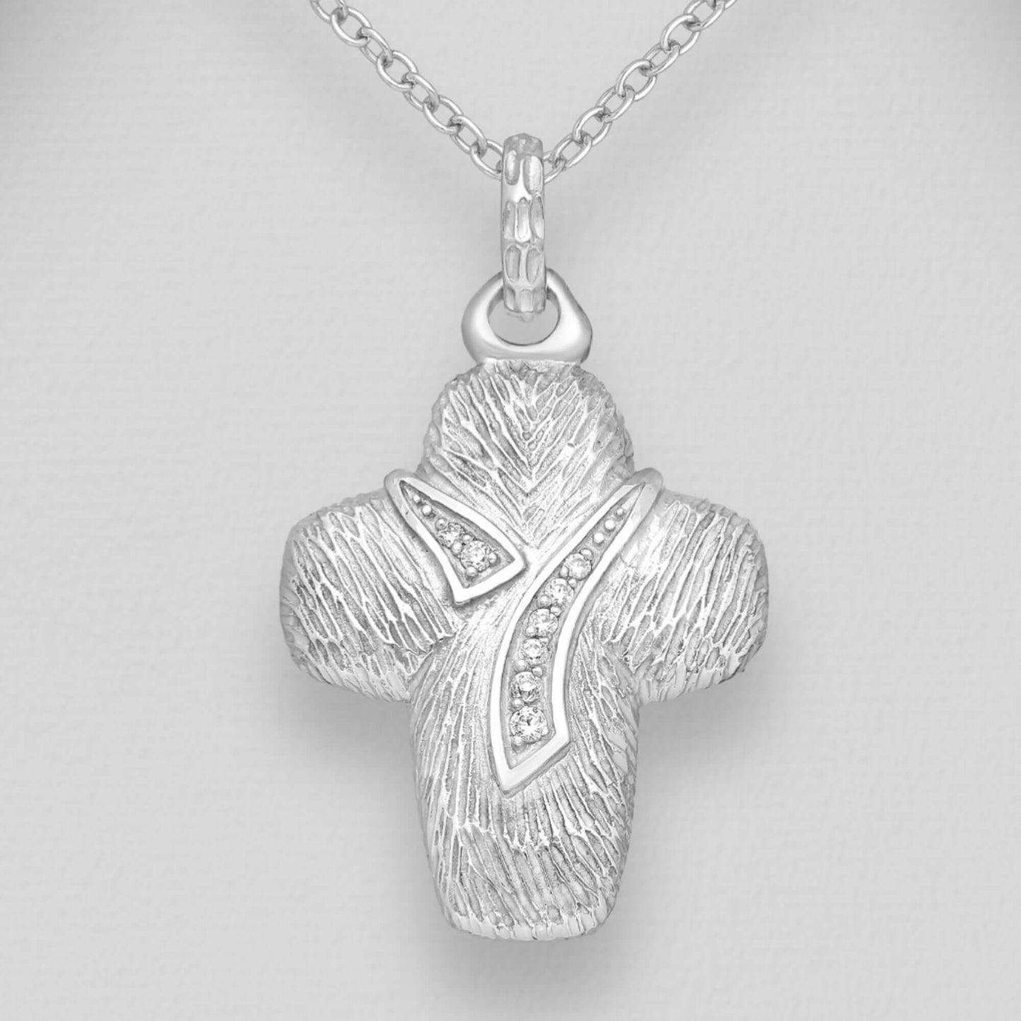 Sterling Silver Cross Pendant with White Created Diamonds - Twelve Silver Trees