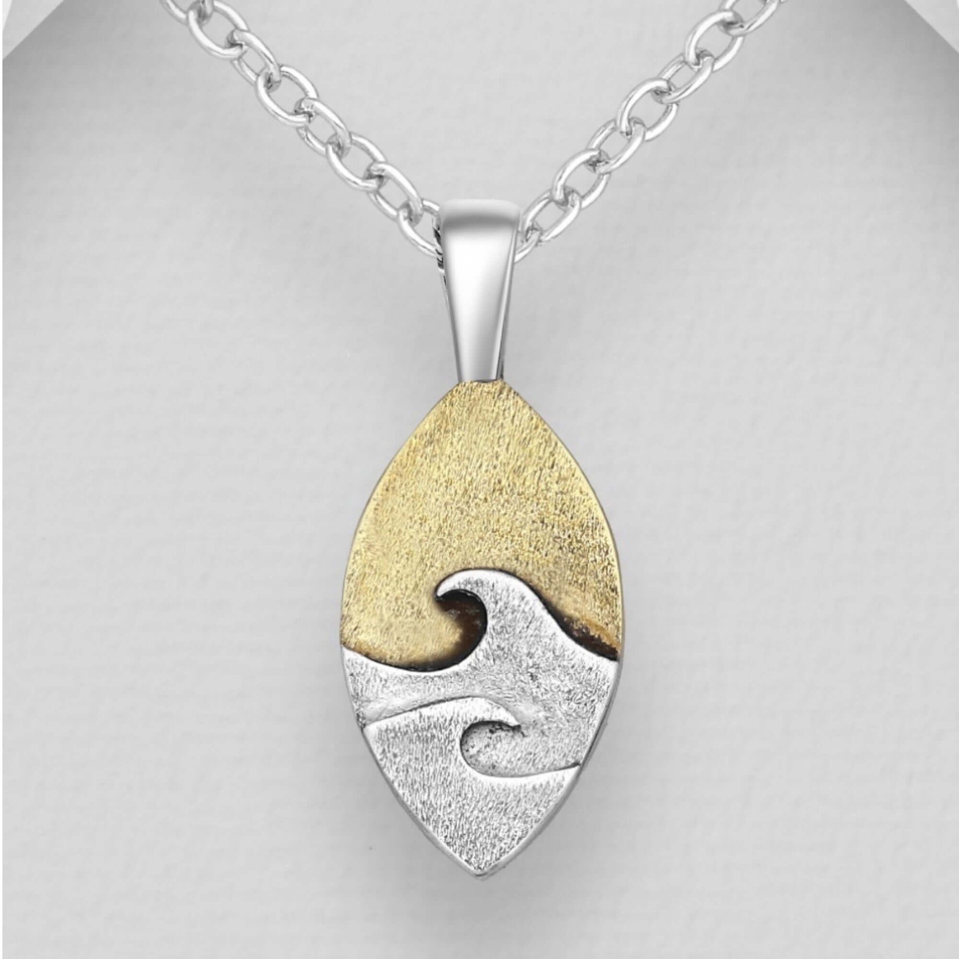 Japanese Inspired Wave Sterling Silver & Brass Pendant - Twelve Silver Trees