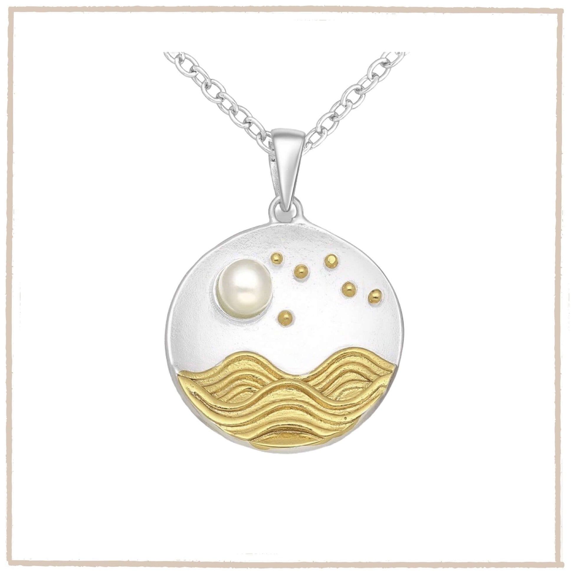 Moonlight Horizon, Freshwater Pearl & Gold Vermeil Necklace. - Twelve Silver Trees