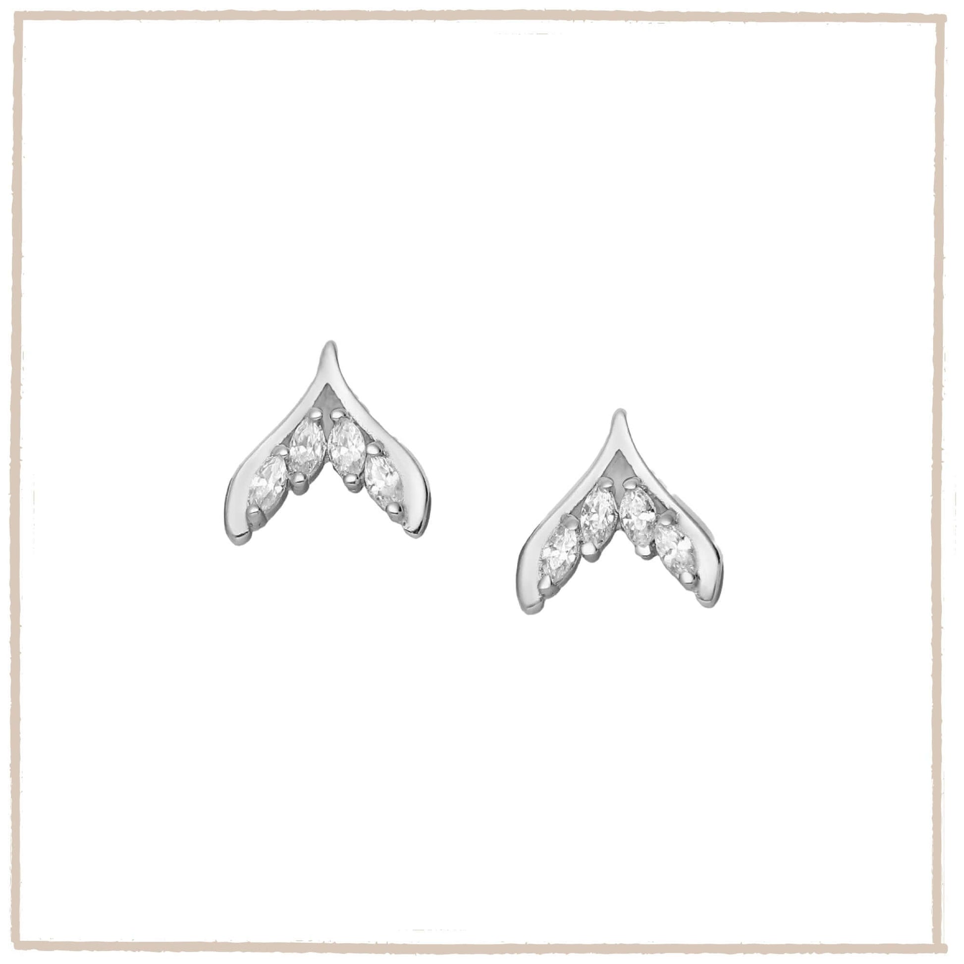 Whale Tail Sterling Silver CZ Stud Earrings - Twelve Silver Trees