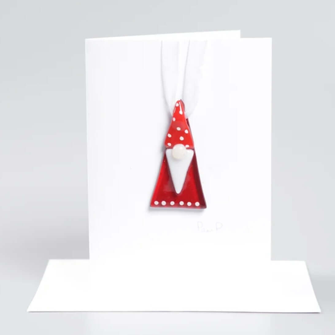 Hanging Gonk Fused Glass Christmas Card - Twelve Silver Trees