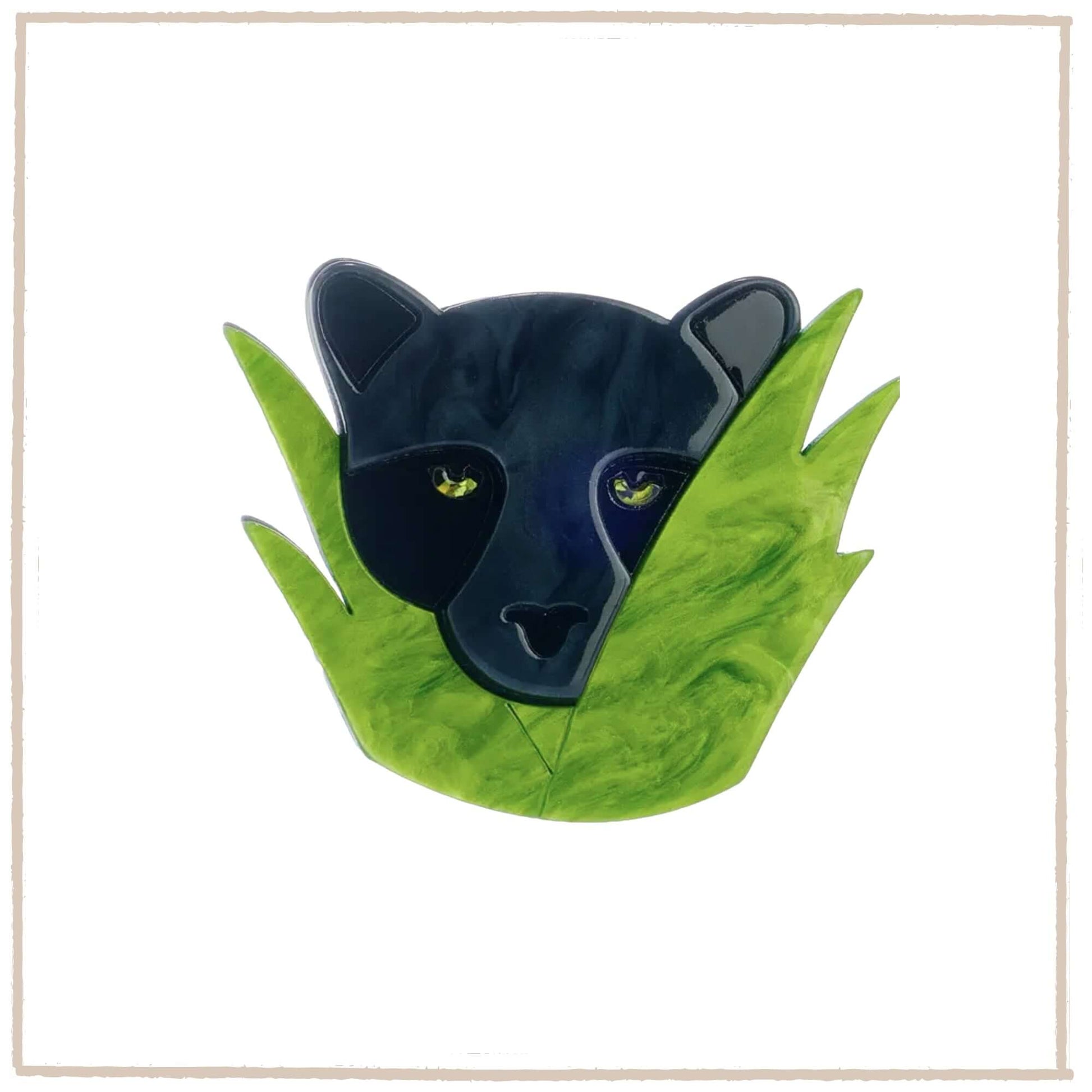 Handmade Acrylic Art Brooch - The Peeking Panther - Twelve Silver Trees