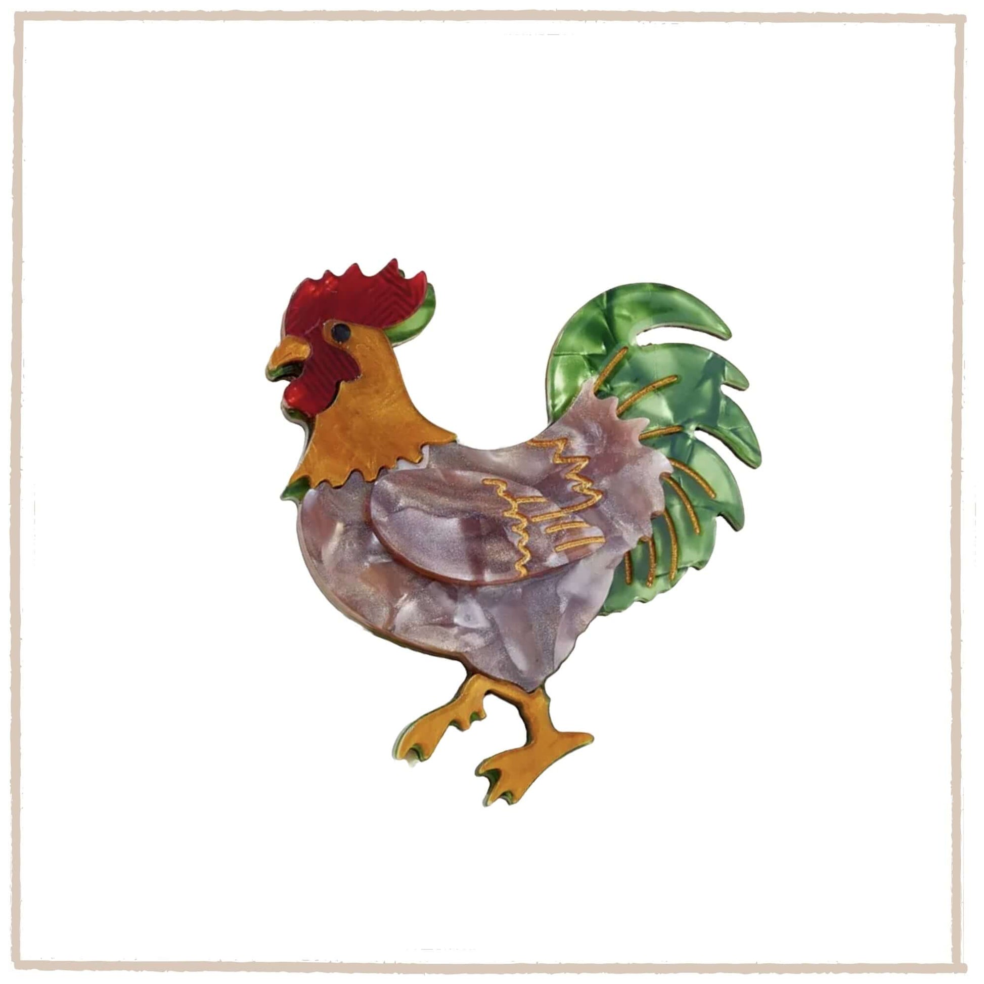 Handmade Acrylic Art Brooch - The Distracted Chicken - Twelve Silver Trees