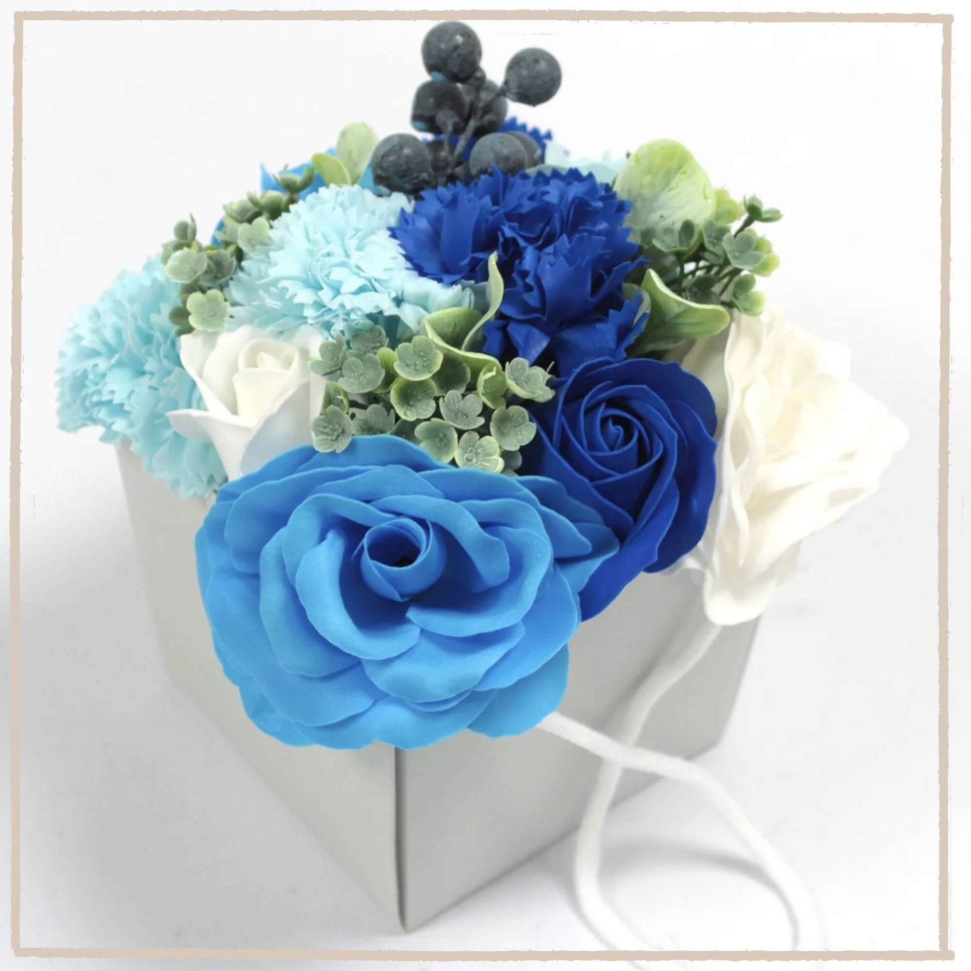 Blue Flower Garden - Boxed Soap Flower Bouquet. - Twelve Silver Trees