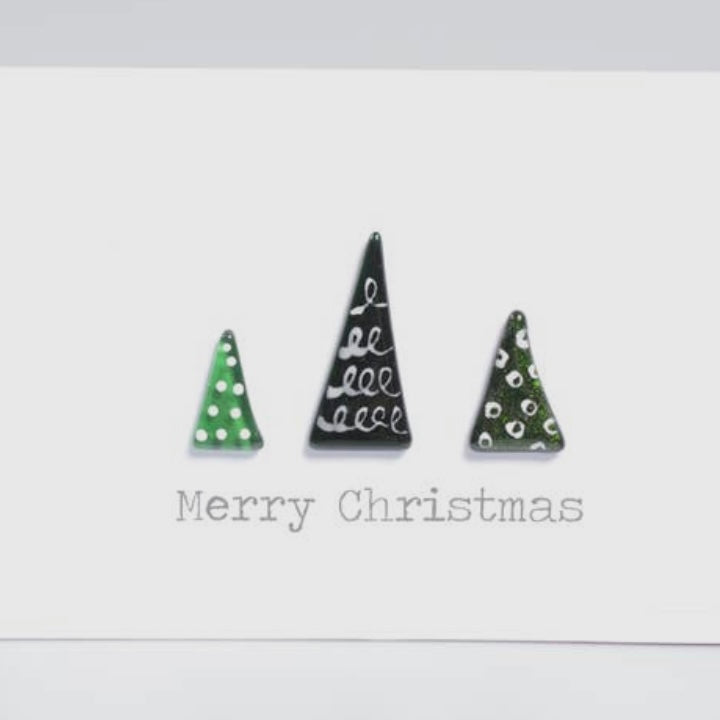 Three Trees Fused Glass Christmas Card - Twelve Silver Trees