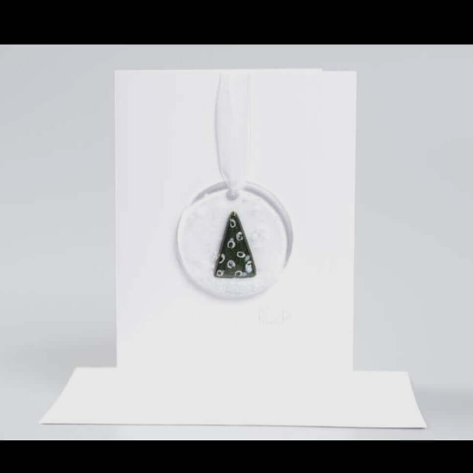 Christmas Snow Globe Fused Glass Christmas Card - Twelve Silver Trees