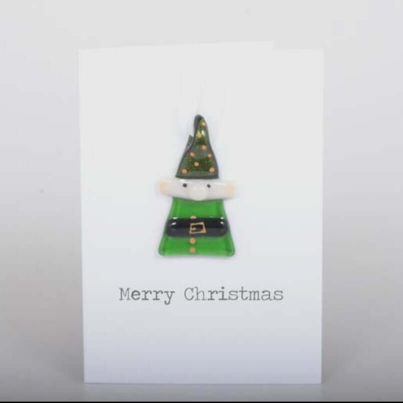 Hanging Elf Fused Glass Christmas Card - Twelve Silver Trees