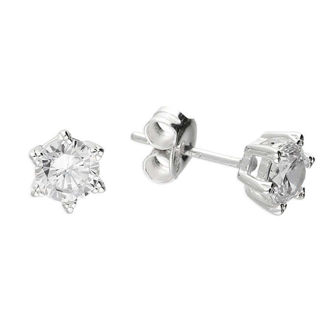 Classic 5mm Solitaire Cz Stud Earrings In Sterling Silver - Twelve Silver Trees