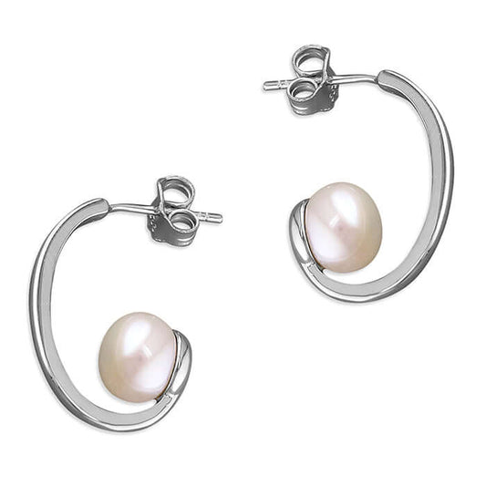 Freshwater Pearl Half Hoop Sterling Silver Earrings