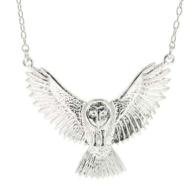 Barn Owl In Flight Sterling Silver Necklace - Twelve Silver Trees