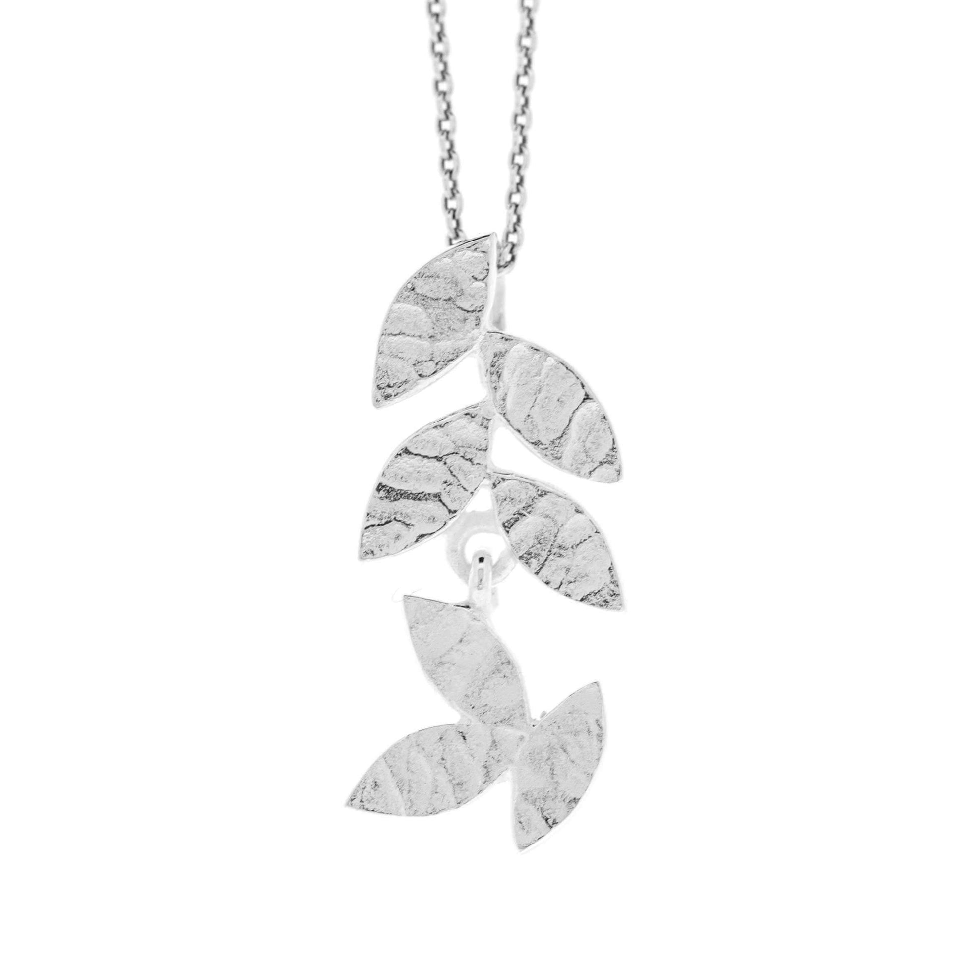 Textured Sterling Silver Leaf Pendant - Twelve Silver Trees