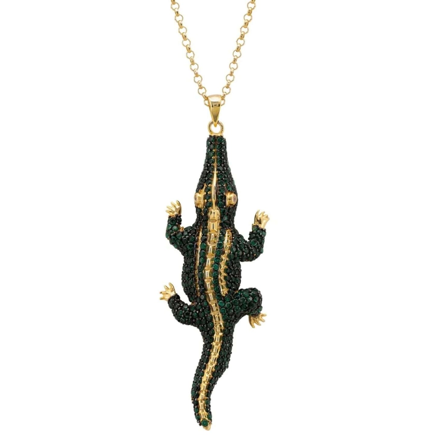 Emerald Green Crocodile Pendant Necklace - Twelve Silver Trees
