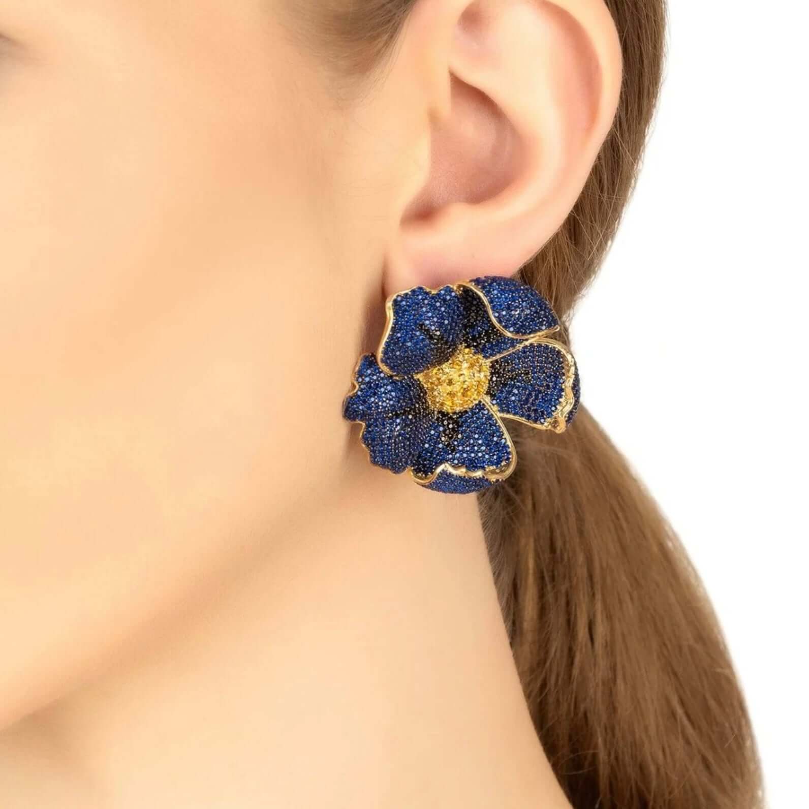 Poppy Flower Sapphire Blue Sterling Silver Earrings - Twelve Silver Trees