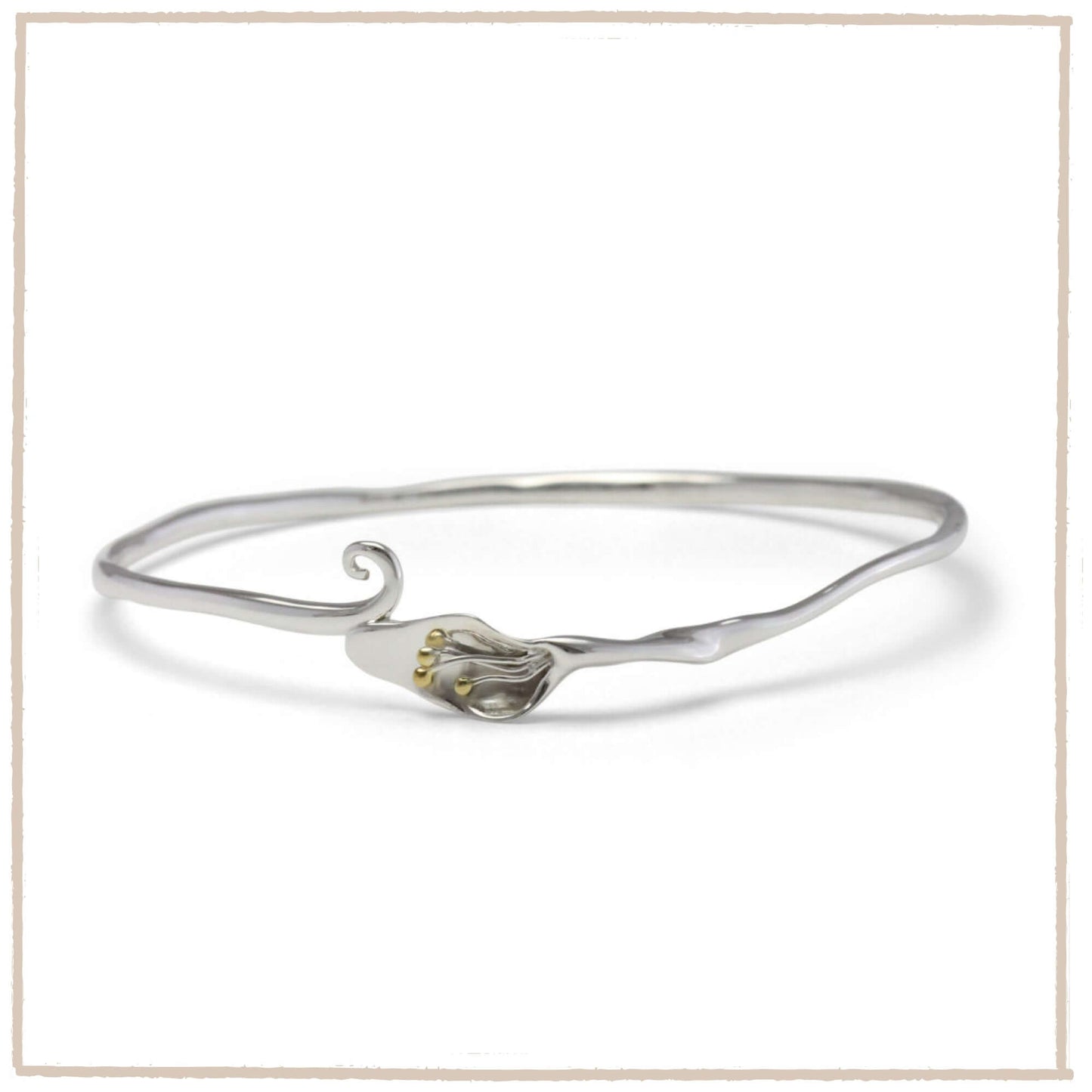 Elegant Calla Lily Bangle Handmade In Sterling Silver & 14 Carat Gold - Twelve Silver Trees