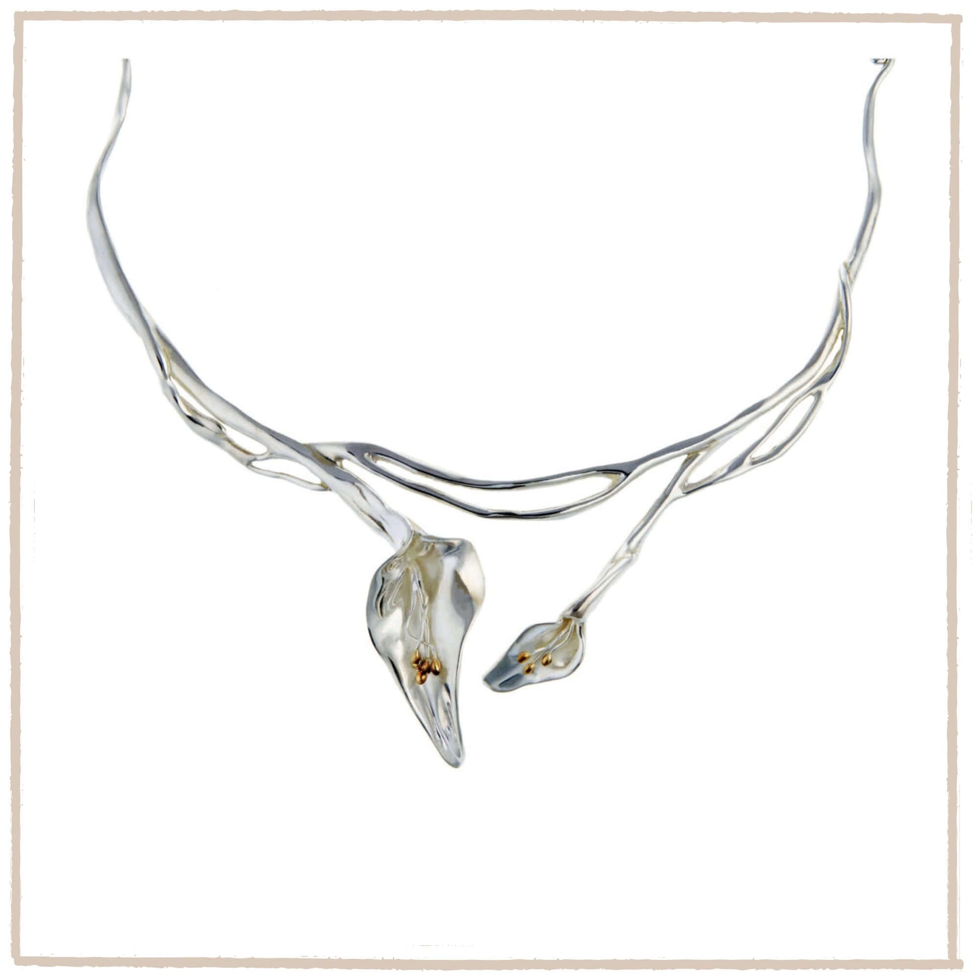 Elegant Calla Lily Large Panel Necklace Handmade In Sterling Silver - Twelve Silver Trees