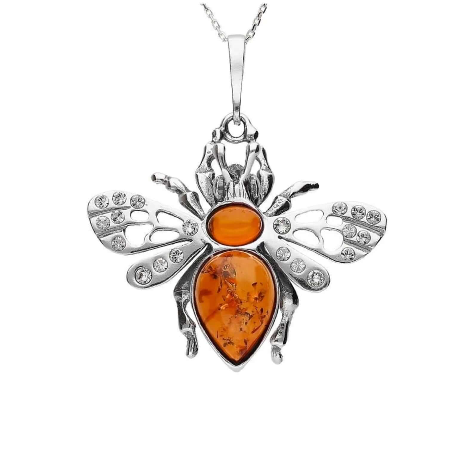 Sterling Silver & Baltic Amber Cubic Zirconia Bee pendant - Twelve Silver Trees