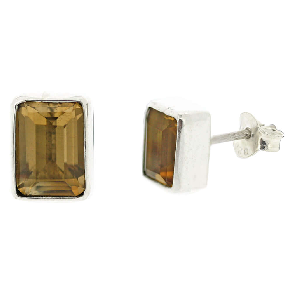 Citrine Rectangle Sterling Silver Stud Earrings - Twelve Silver Trees