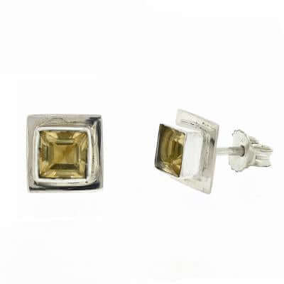 Double Square Citrine Sterling Silver Stud Earrings - Twelve Silver Trees