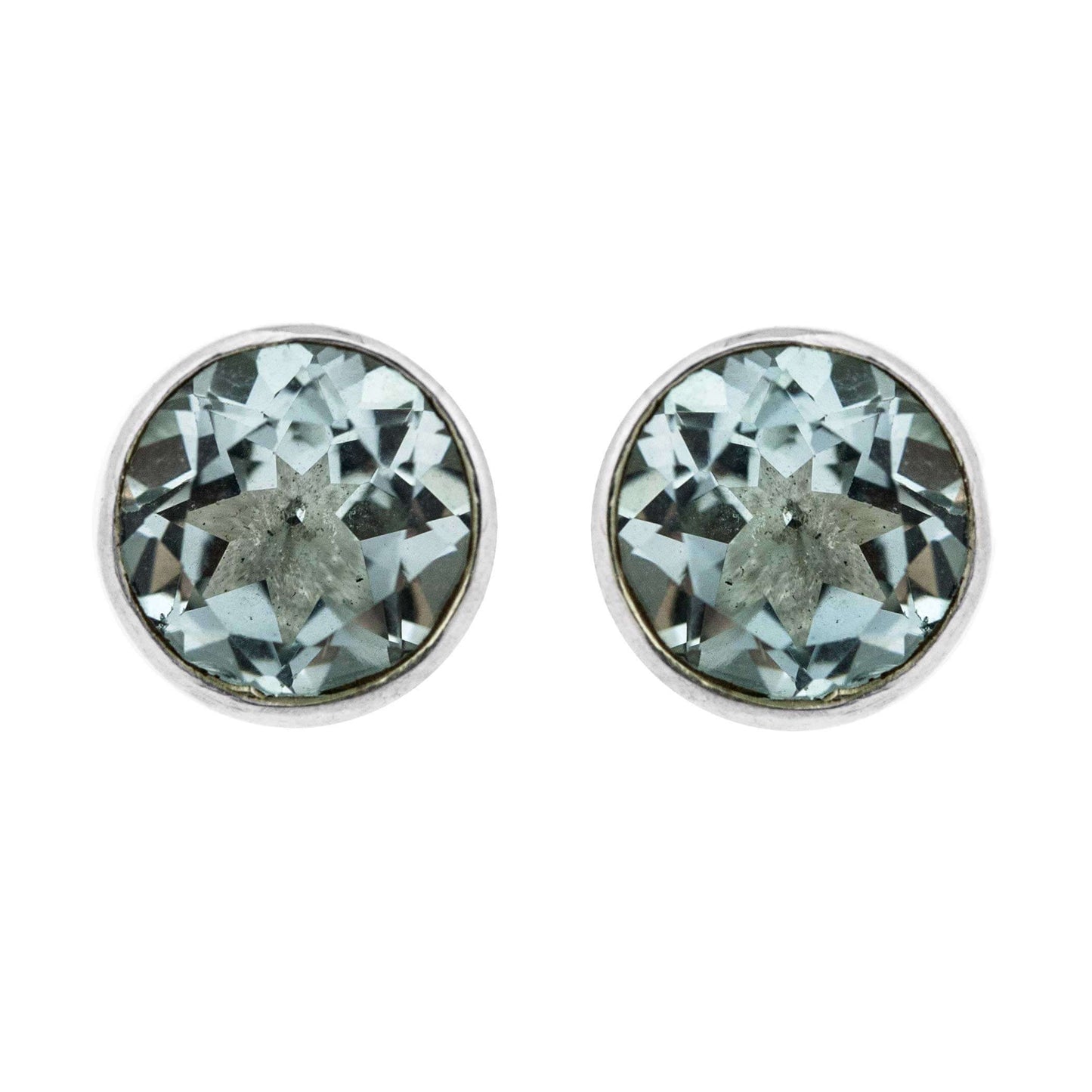 8mm Round Blue Topaz Sterling Silver Stud Earrings - Twelve Silver Trees