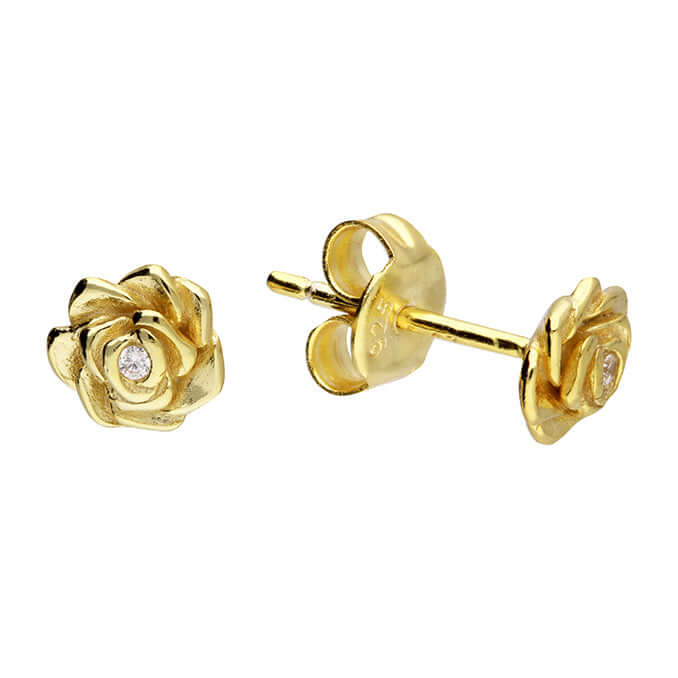 Dainty Rose Flower Sterling Silver Stud Earrings - Twelve Silver Trees