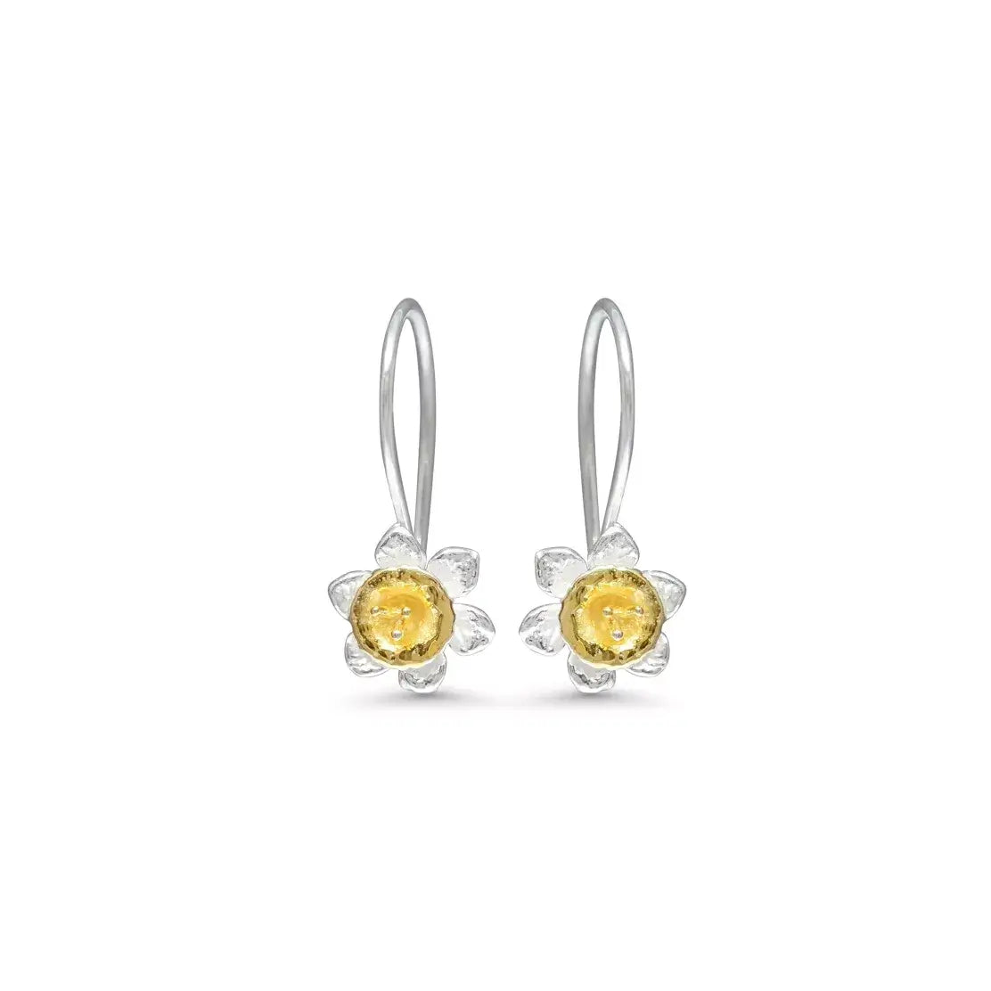 Daffodil Hook Earrings In Sterling Silver With 18 Carat Gold - Twelve Silver Trees
