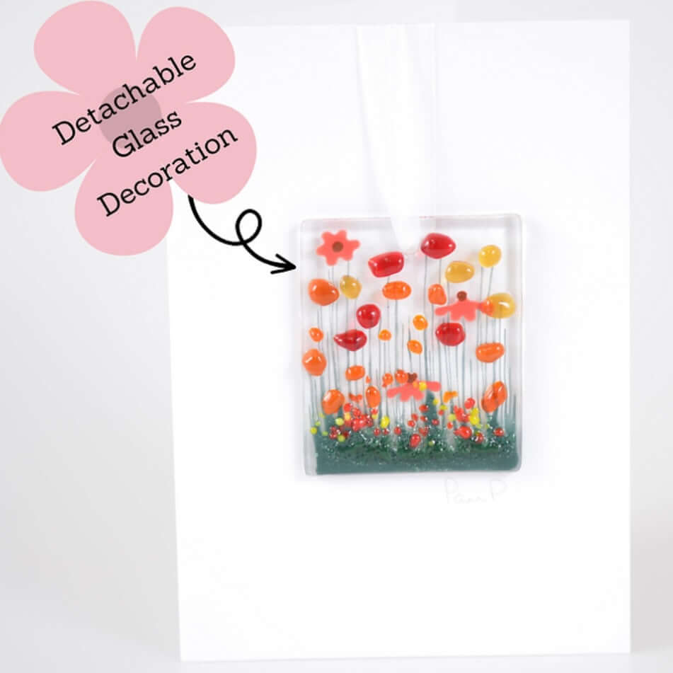 Gerbera - Fused Glass Handmade Hanging Token Greetings Card - Twelve Silver Trees