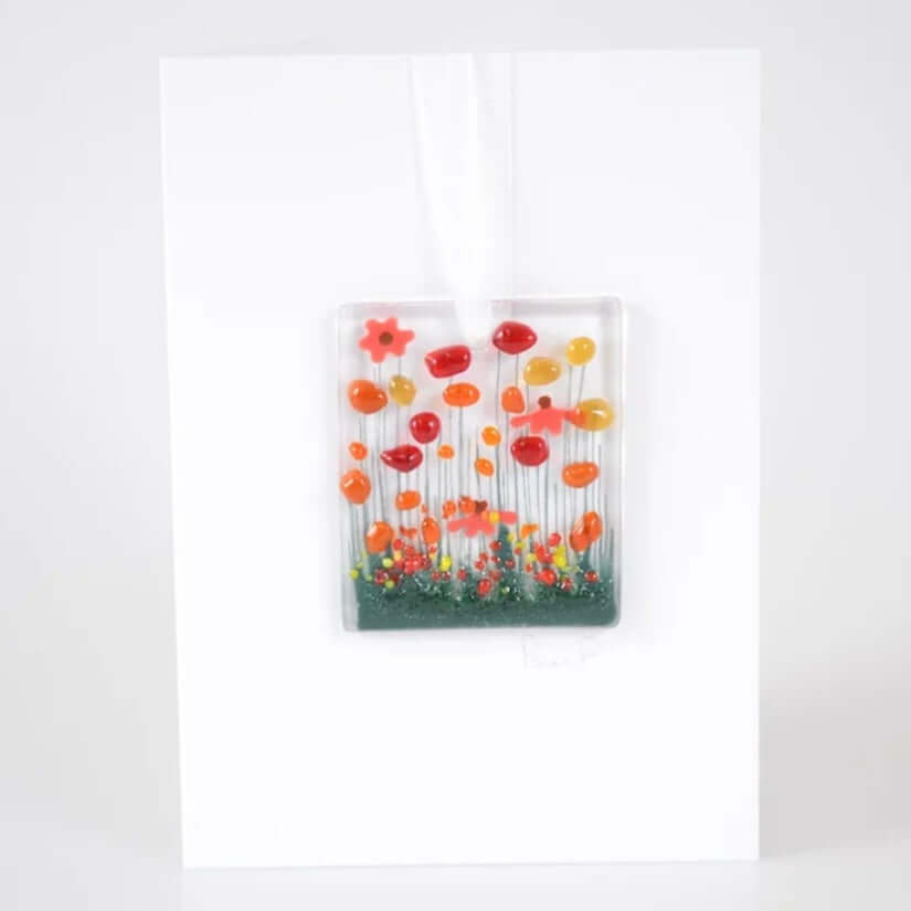 Gerbera - Fused Glass Handmade Hanging Token Greetings Card - Twelve Silver Trees