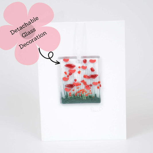 Poppy - Fused Glass Handmade Hanging Token Greetings Card - Twelve Silver Trees
