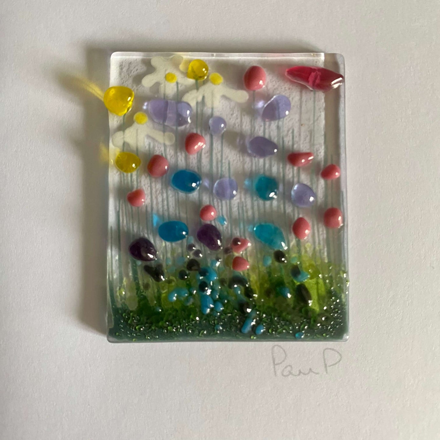 Wildflower Fused Glass Handmade Greetings Card - Twelve Silver Trees