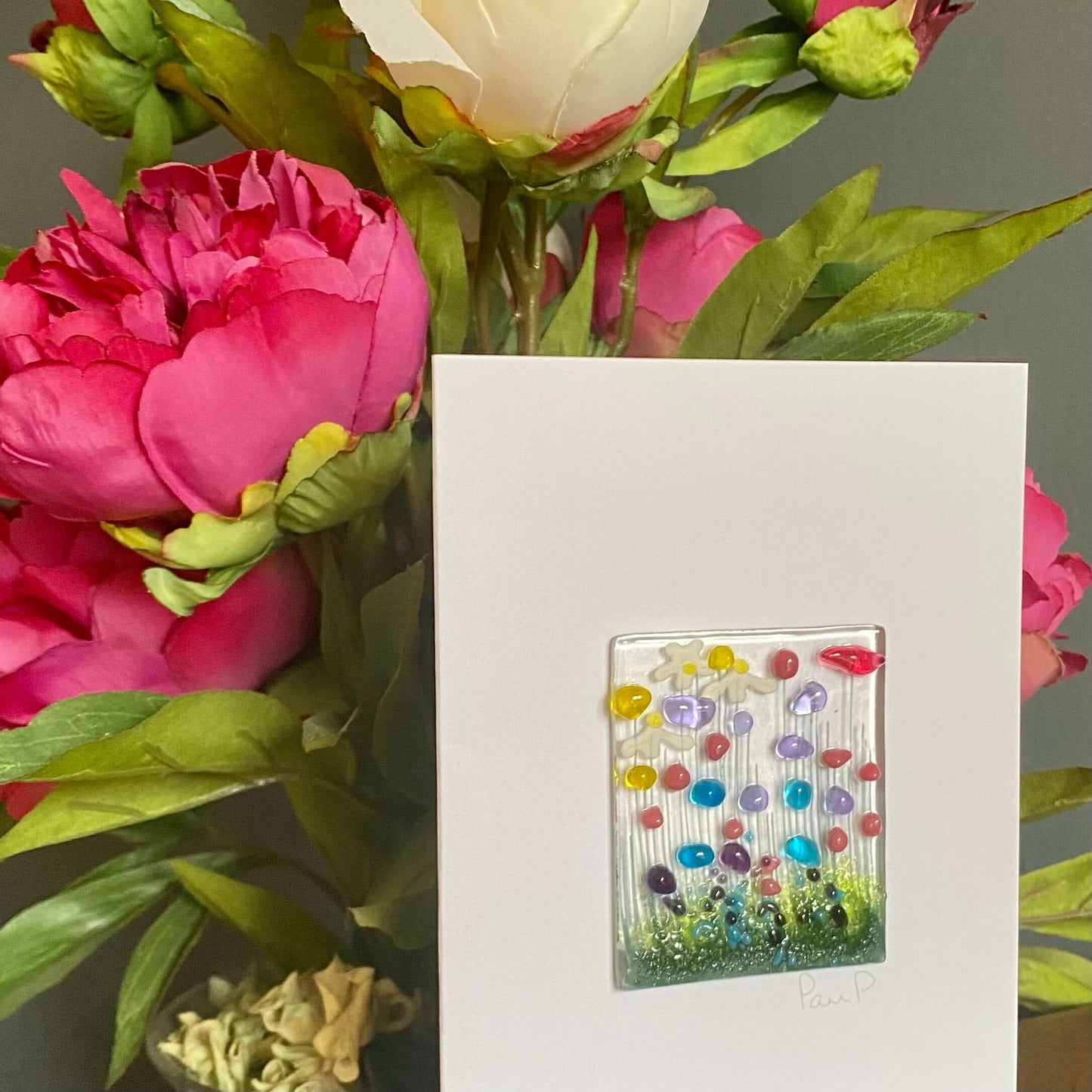 Wildflower Fused Glass Handmade Greetings Card - Twelve Silver Trees