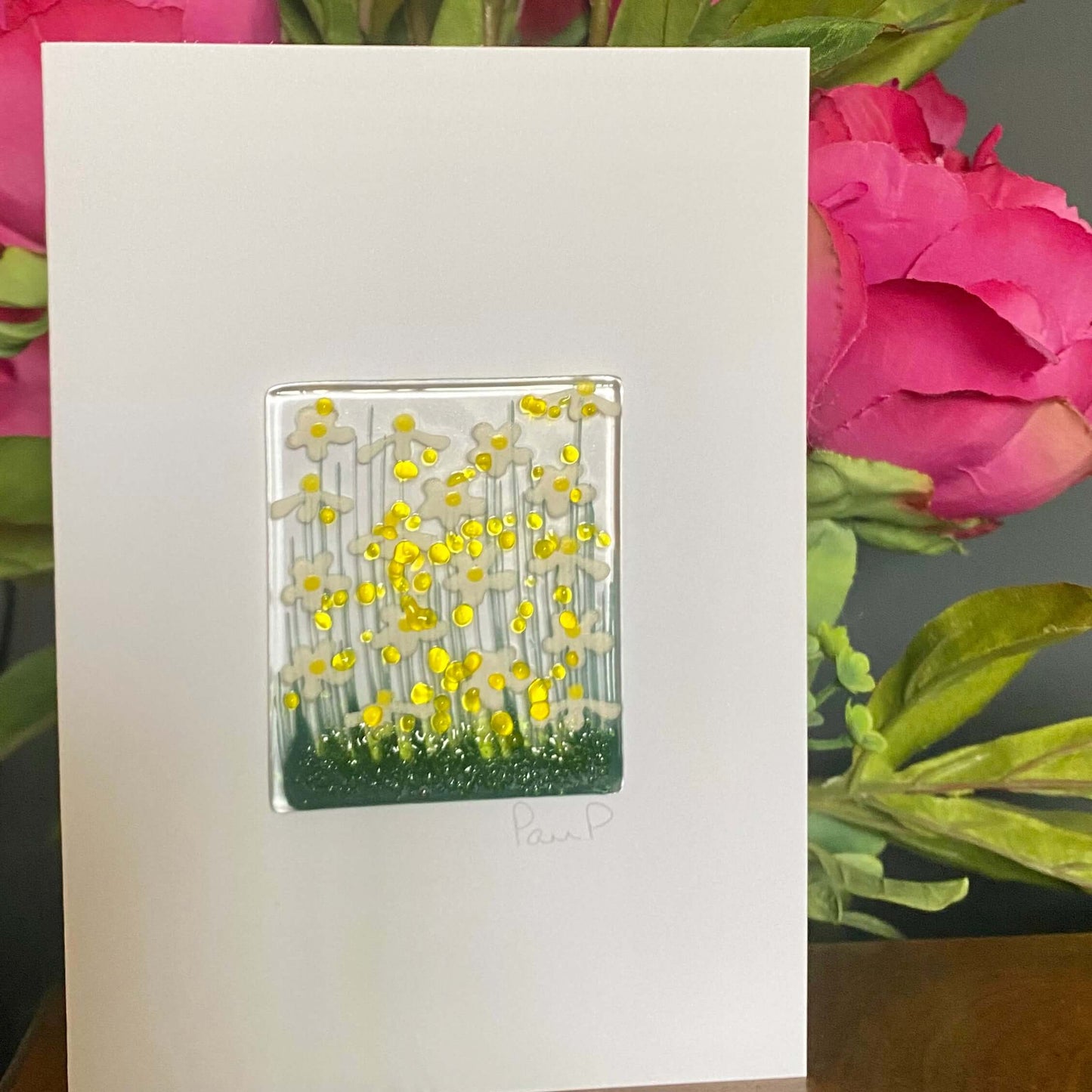 Daisy Fused Glass Handmade Greetings Card - Twelve Silver Trees