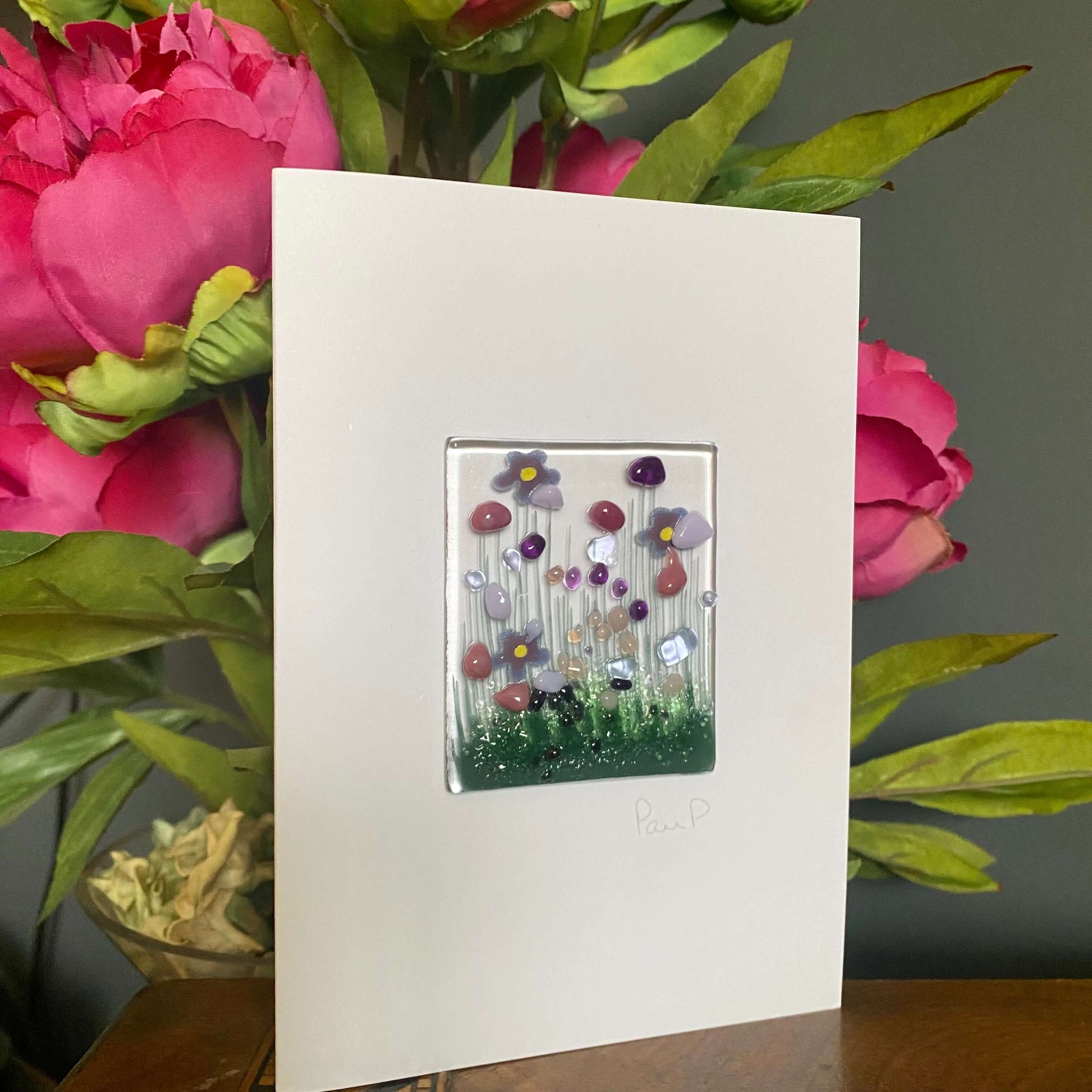 Violet Fused Glass Handmade Greetings Card - Twelve Silver Trees