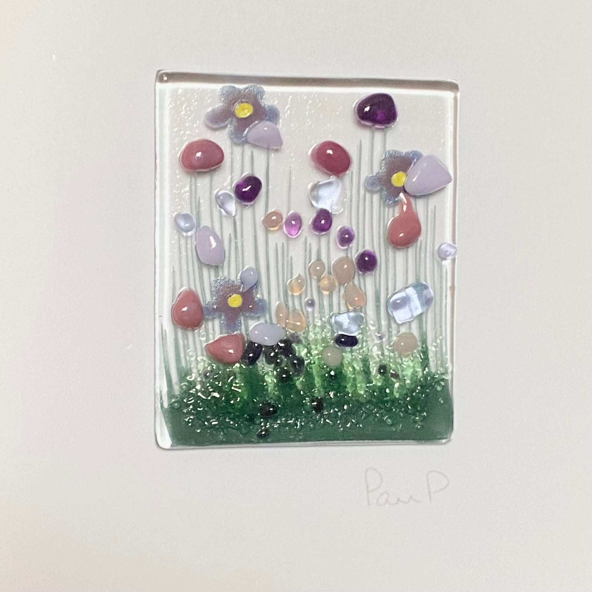 Violet Fused Glass Handmade Hanging Token Greetings Card - Twelve Silver Trees