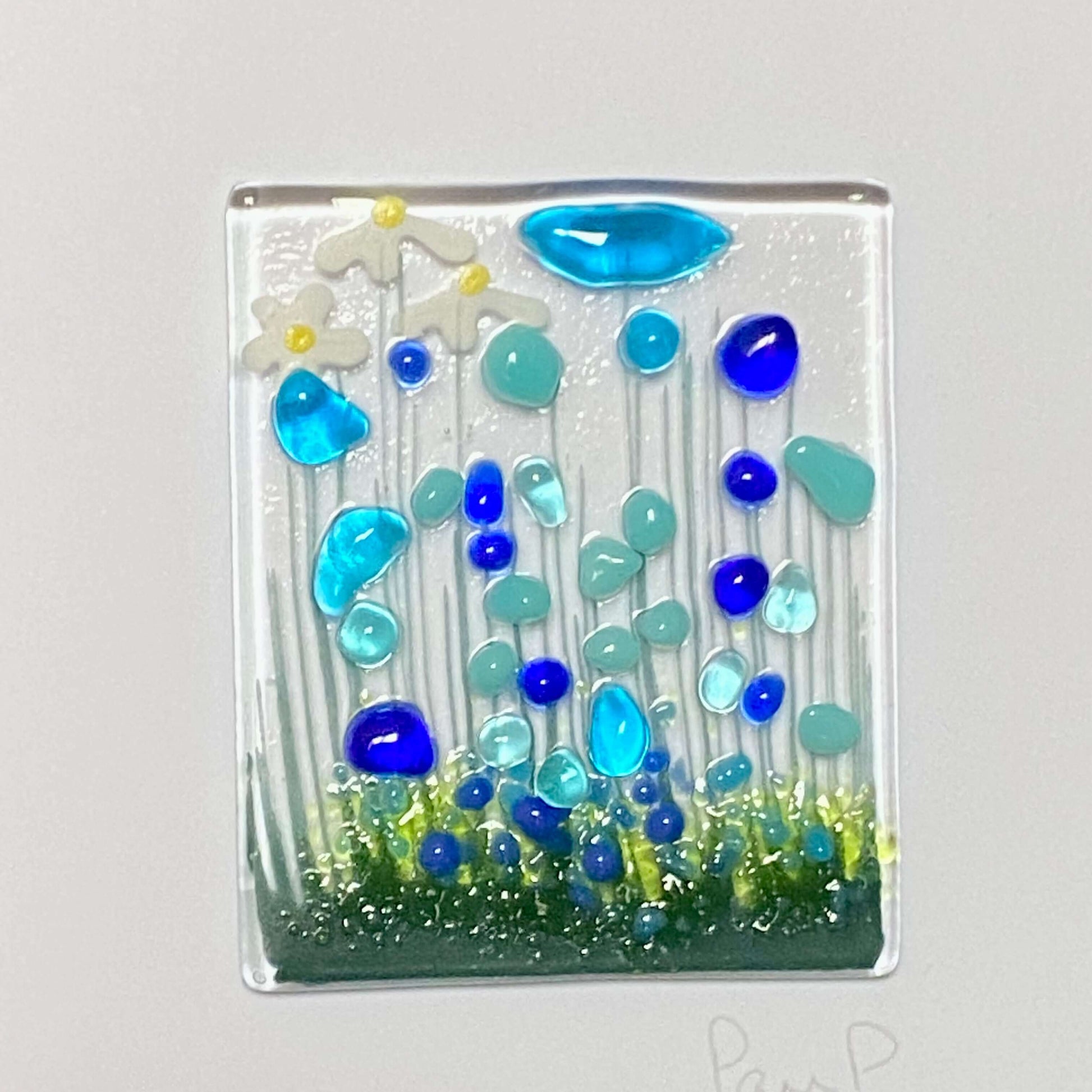 Cornflower Fused Glass Handmade Greetings Card - Twelve Silver Trees