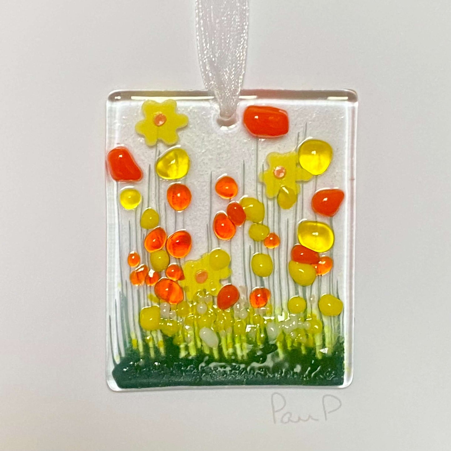 Daffodil Fused Glass Handmade Hanging Token Greetings Card - Twelve Silver Trees