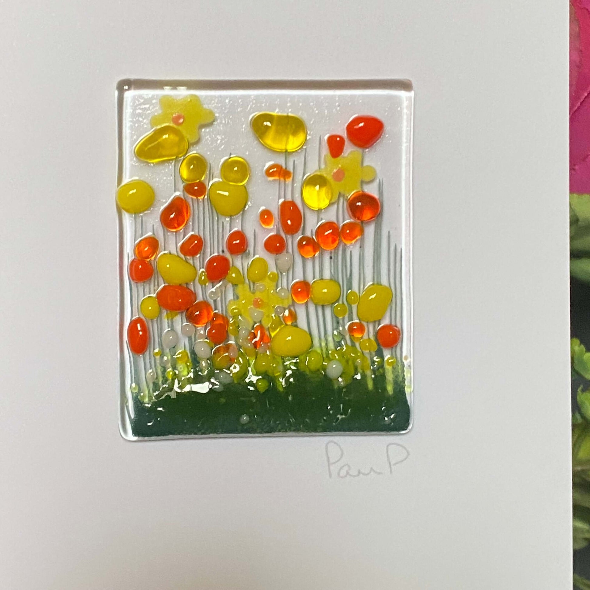 Daffodil Fused Glass Handmade Greetings Card Twelve Silver Trees
