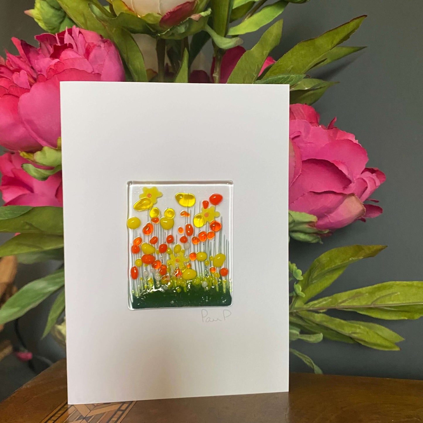 Daffodil Fused Glass Handmade Greetings Card - Twelve Silver Trees