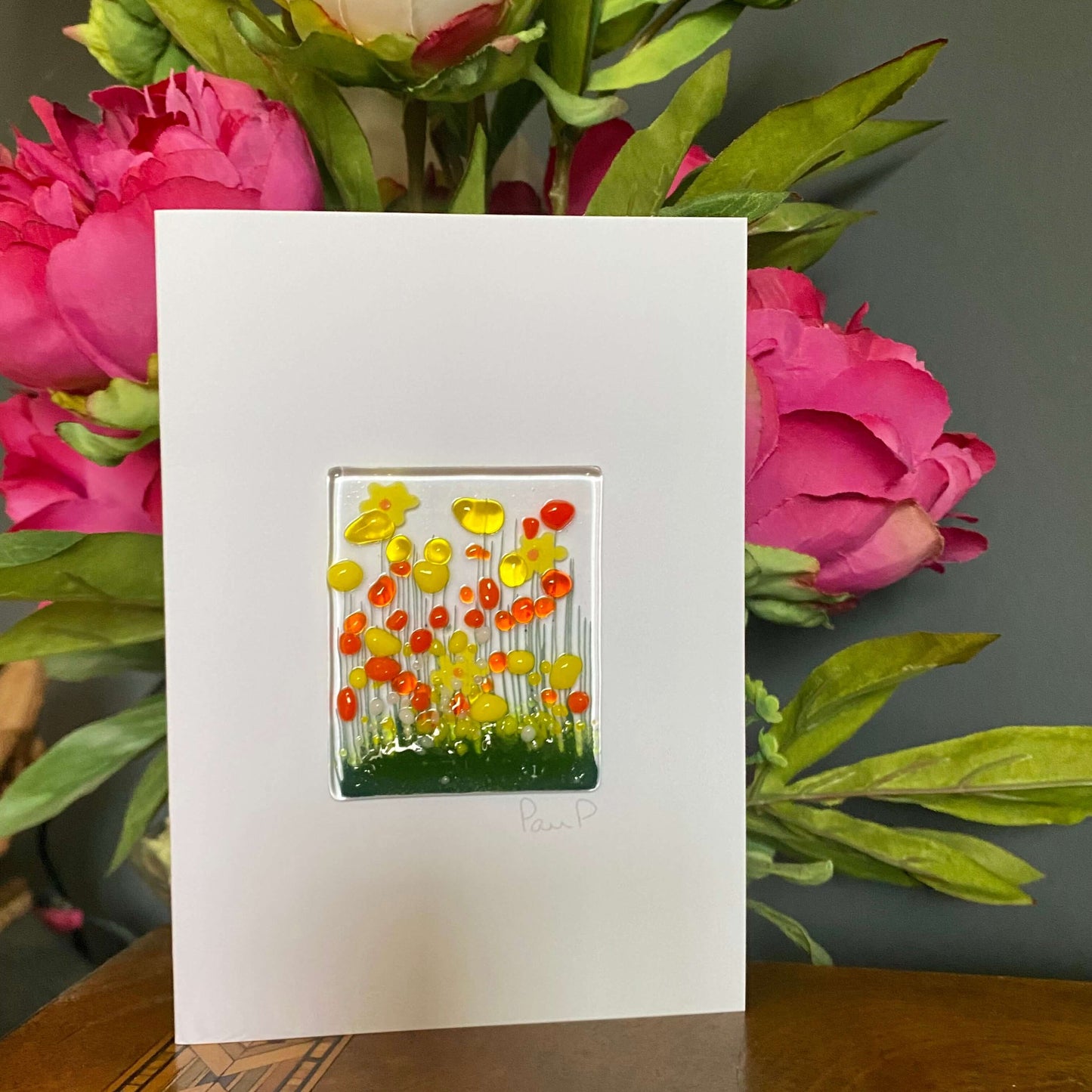 Daffodil Fused Glass Handmade Greetings Card Twelve Silver Trees