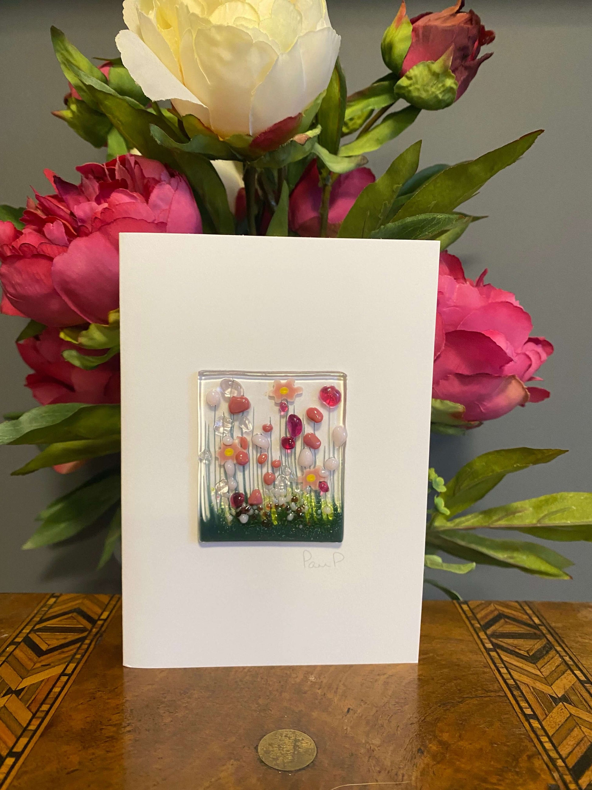 Blooming Fused Glass Handmade Greetings Card Twelve Silver Trees