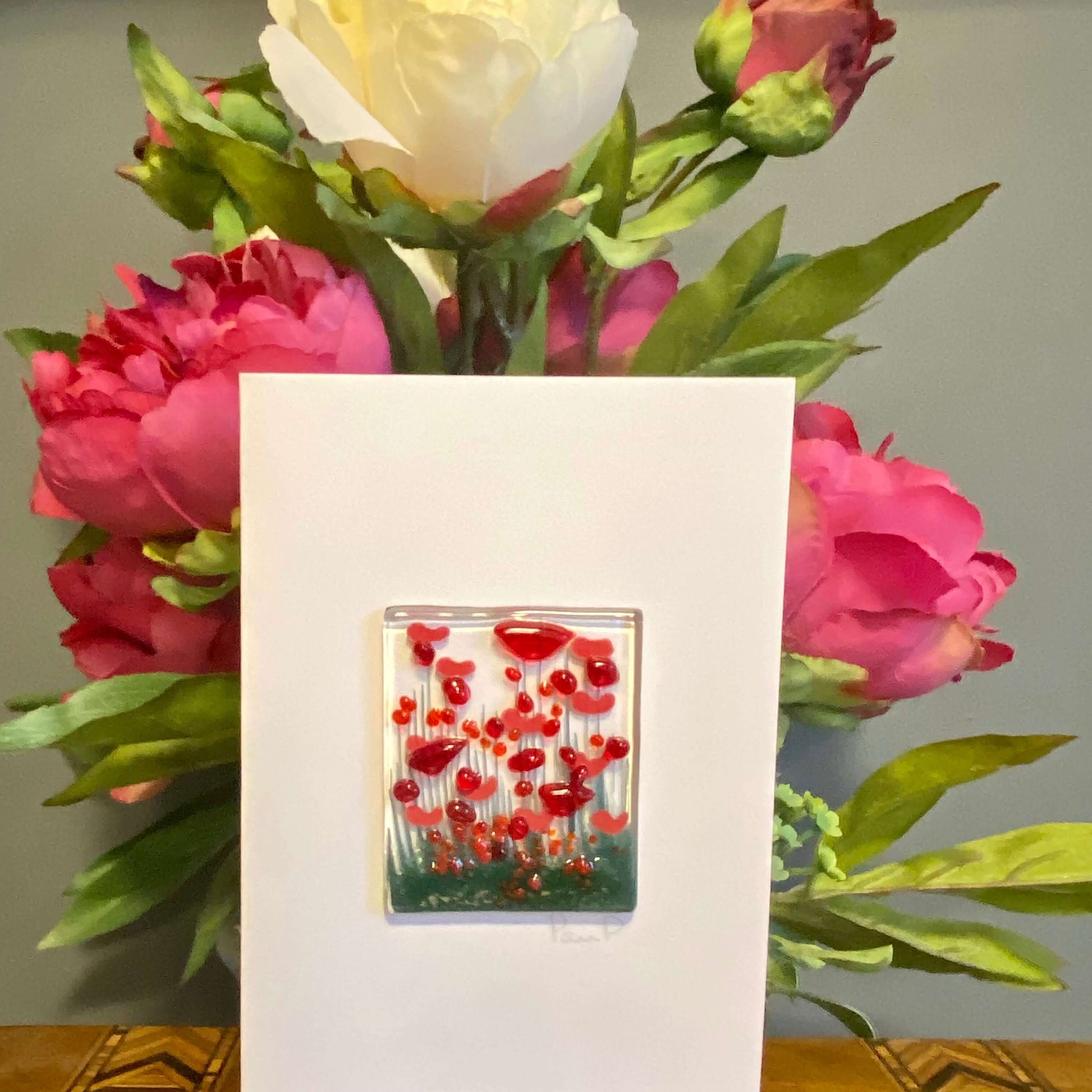 Poppy Fused  Glass Handmade Greetings Card - Twelve Silver Trees